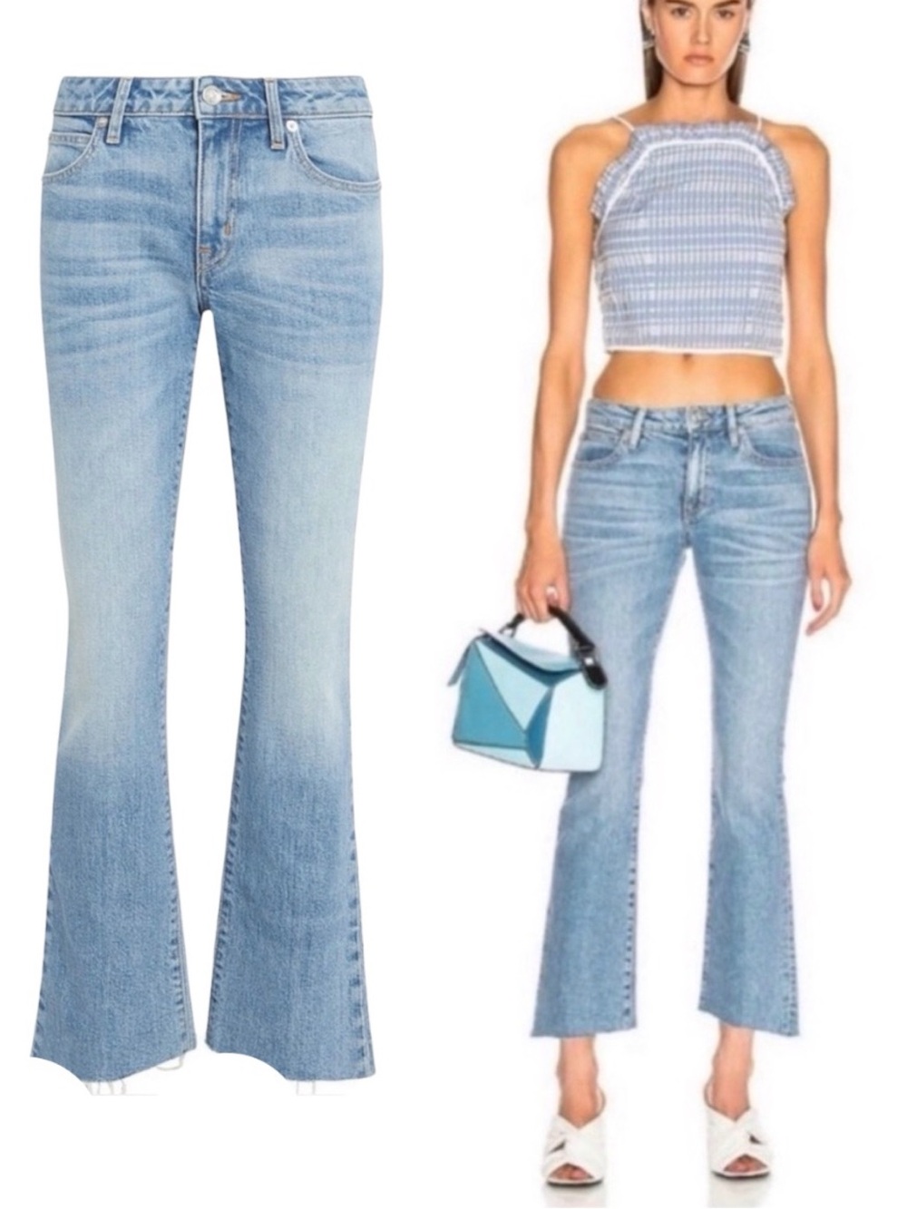 SLVRLAKE Jeans Flare Cropped Raw Hem Blue Size 28